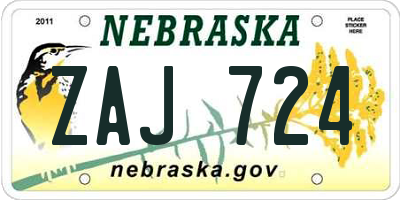 NE license plate ZAJ724