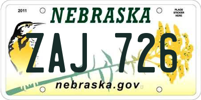 NE license plate ZAJ726