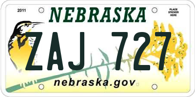 NE license plate ZAJ727