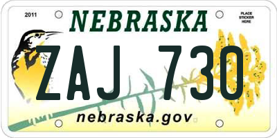 NE license plate ZAJ730