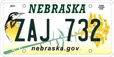 NE license plate ZAJ732