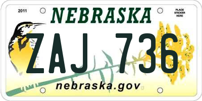 NE license plate ZAJ736