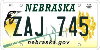 NE license plate ZAJ745