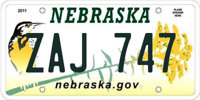 NE license plate ZAJ747