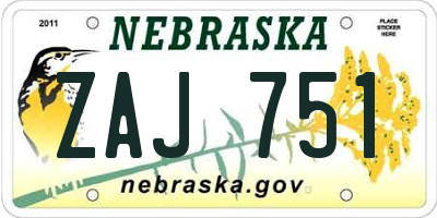 NE license plate ZAJ751