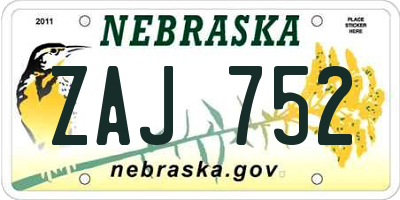 NE license plate ZAJ752