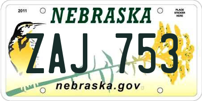 NE license plate ZAJ753