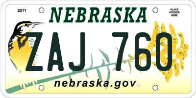 NE license plate ZAJ760