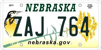 NE license plate ZAJ764