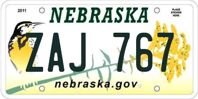 NE license plate ZAJ767