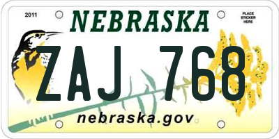 NE license plate ZAJ768