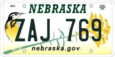 NE license plate ZAJ769