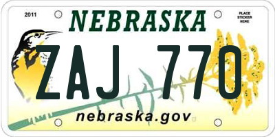 NE license plate ZAJ770