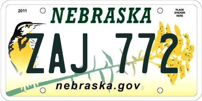 NE license plate ZAJ772