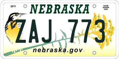 NE license plate ZAJ773