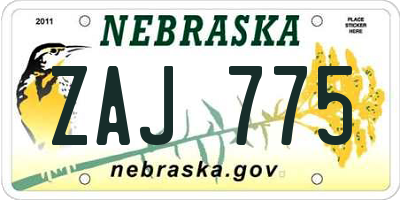 NE license plate ZAJ775