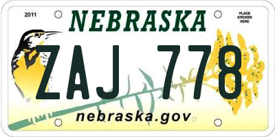 NE license plate ZAJ778