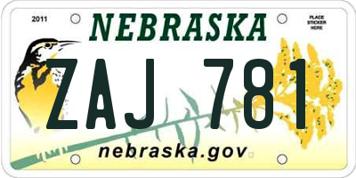 NE license plate ZAJ781