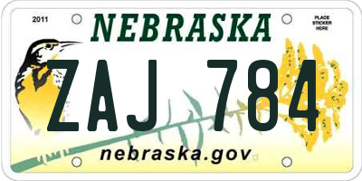 NE license plate ZAJ784