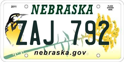 NE license plate ZAJ792