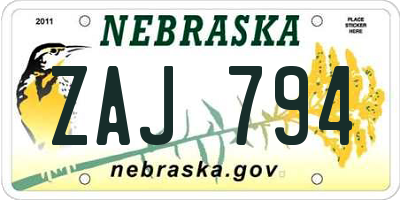 NE license plate ZAJ794