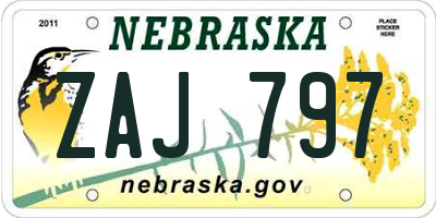 NE license plate ZAJ797
