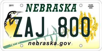 NE license plate ZAJ800