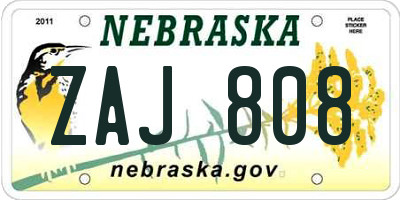 NE license plate ZAJ808