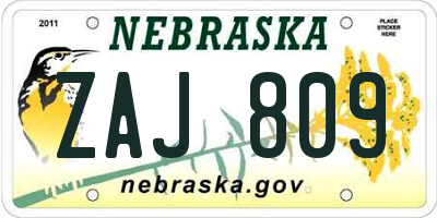 NE license plate ZAJ809