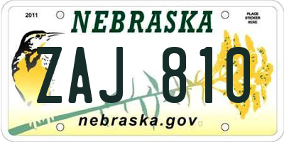 NE license plate ZAJ810
