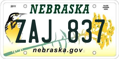 NE license plate ZAJ837