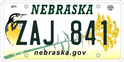 NE license plate ZAJ841