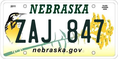 NE license plate ZAJ847