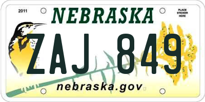 NE license plate ZAJ849