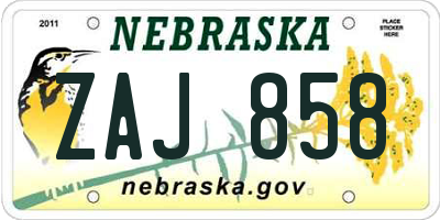 NE license plate ZAJ858