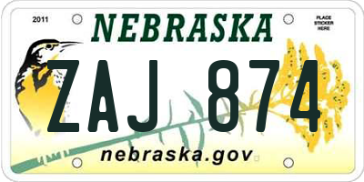 NE license plate ZAJ874