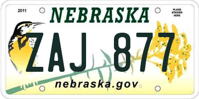 NE license plate ZAJ877
