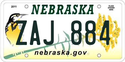 NE license plate ZAJ884