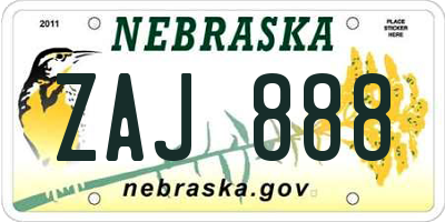 NE license plate ZAJ888