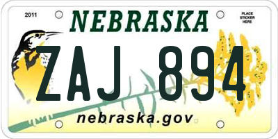 NE license plate ZAJ894