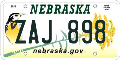 NE license plate ZAJ898
