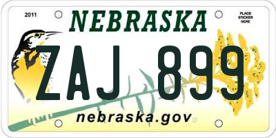 NE license plate ZAJ899