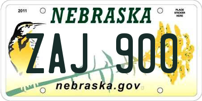 NE license plate ZAJ900