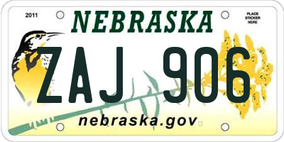 NE license plate ZAJ906