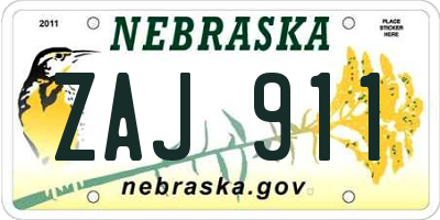 NE license plate ZAJ911