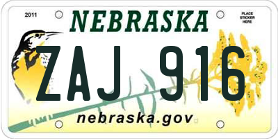 NE license plate ZAJ916