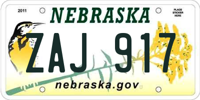 NE license plate ZAJ917