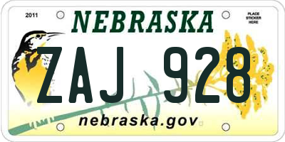 NE license plate ZAJ928