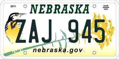 NE license plate ZAJ945