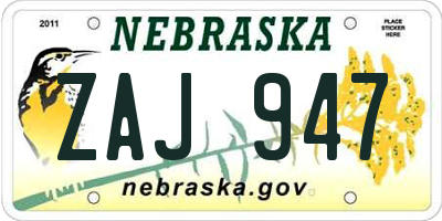 NE license plate ZAJ947